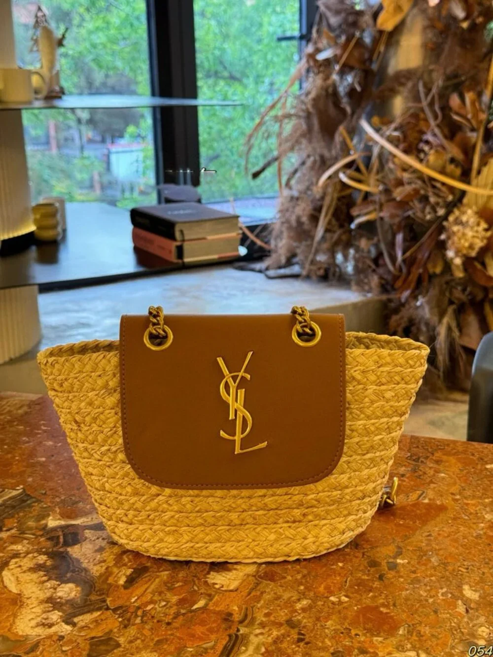 🌙Yves Saint Laurent 🌙straw woven tote bag 16x15cm